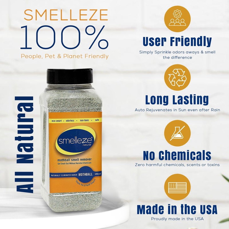 SMELLEZE Natural Mothball Smell Remover Deodorizer: 2 lb. Granules Gets