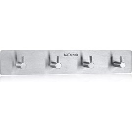 Self Adhesive Hook Stick on Wall 304 Stainless Steel Polished Hanging Clothes Coat Hat Hooks and Strong Heavy Duty Metal Super Power Hooks Storage Organizer (4-Hook)