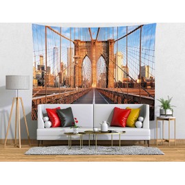 BELECO Brooklyn Bridge Tapestry Wall Hanging 60x40 Inch New York Iconic Building City Tapestry American Travel Landmark Scenic Tapestries for Home Bedroom Living Room Dorm Office Decor