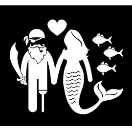 Makarios LLC Pirate Mermaid Fish Family Decal Vinyl Sticker|Cars Trucks Vans Walls Laptop MKR| WHITE |5.5 x 4.5|MKR047