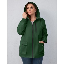 Avoogue Rain Jacket Womens Waterproof With Hood Packable Womens Trench Coat Waterproof With Hood Puffer Jacket Dark Green 2X