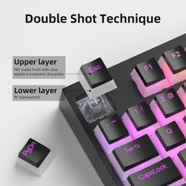 MageGee Double Creamy Shot PBT Pudding Keycaps 130 Keys,Keycaps with Translucent Layer,Full 104 Key Set and 16 Additional Keycaps,OEM Profile,Mechanical Keyboard Accessories - Black
