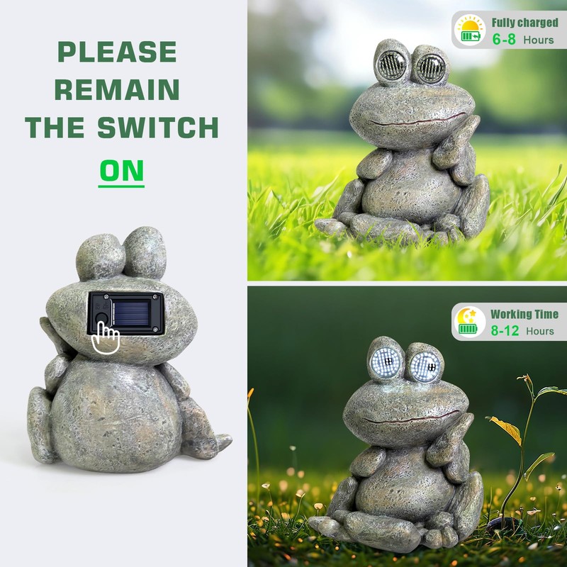 Solar Frog Statue Resin Stone Art Statue Outdoor Yard Garden