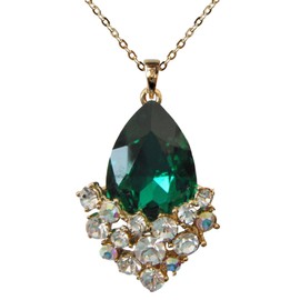 Navachi 18K Gold Plated Crystal Pear Shaped Cubic Zirconia Pendant Necklace 16"+2", Stone, Cubic Zirconia