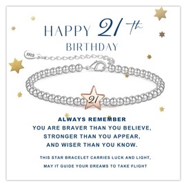 FENNELISA 21st Birthday Gifts for Her, Adjustable Star Silver Bracelet for Teenage Girls 21st Birthday Gifts for Girls Dainty 21st present Ideas for Daughter Granddaughter