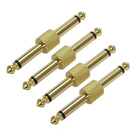 Rowin - Acopladores de conectores para pedal de guitarra de 1/4 de pulgada (6.3 mm) tipo recto, 4 conectores macho de cobre TS para ahorrar espacio en la pedalera de efectos (Paquete de 4).