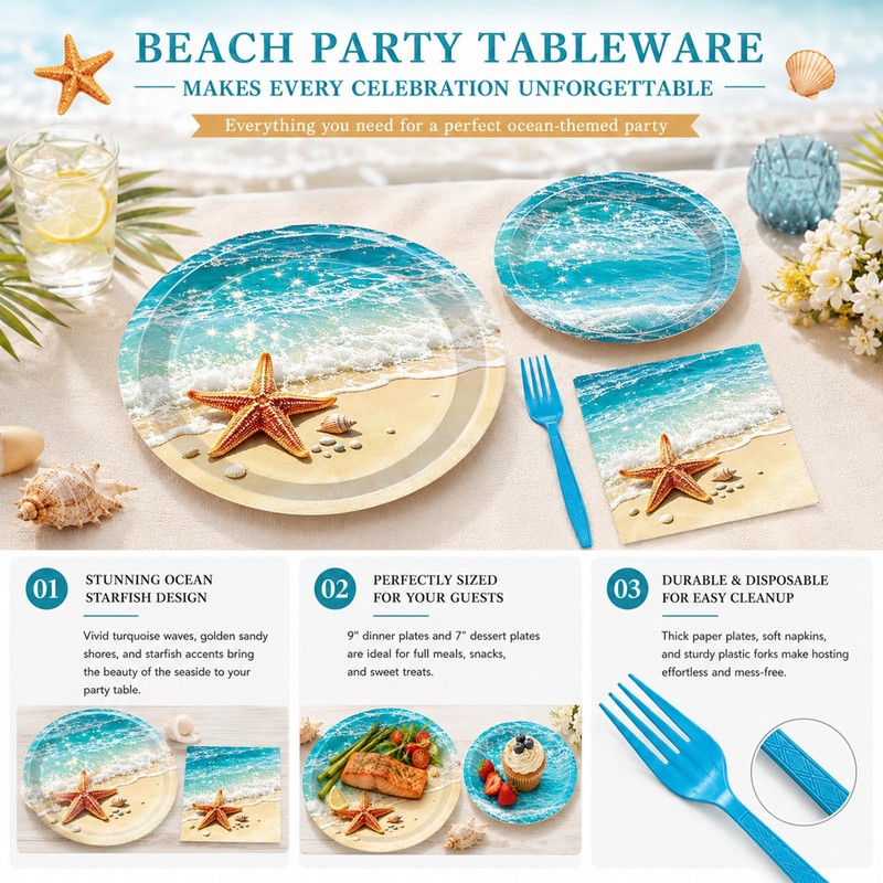 100 Pcs Beach Tableware Set Serves 25 – Disposable Ocean
