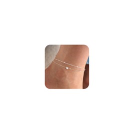 Relveo Silver Ankle Bracelets for Women Anklets for Women Waterproof Layered Anklet Bracelets for Women Dainty Cute Heart Anklets Non Tarnish Beach Jewelry Gift