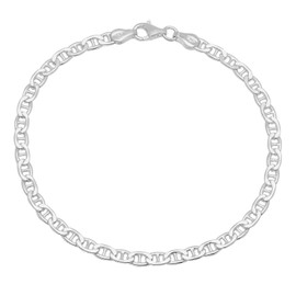 3.5mm Solid .925 Sterling Silver Flat Mariner Chain Bracelet, 9 inches