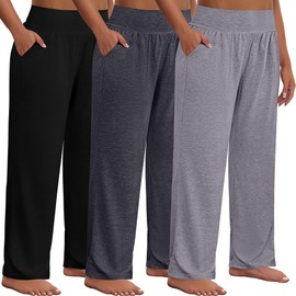 Neer 3 Pack Women Plus Size Wide Leg Yoga Pants High Waist Sweatpants Plus Size Palazzo Pants Lounge with Pockets(Black,Dark Grey,Light Grey,X-Large)