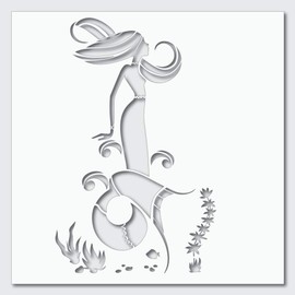 Elegant Mermaid Seaweed Beach Stencil Best Vinyl Large Stencils for Painting on Wood, Canvas, Wall, etc.-XL3 (16" x 26")| Ultra Thick Exhibit Grade White Color Material