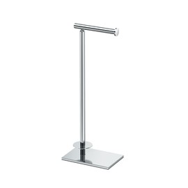 Gatco 1443C Modern Square Base Toilet Paper Holder Stand with Storage, Chrome, 21.13"H