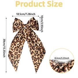 LLMSIX Leopard Satin Hair Bows, Big Leopard Bow Hair Clips with Long Tail, Women & Girls Ponytail Hair Accessories, 1 Count (Pack of 1)