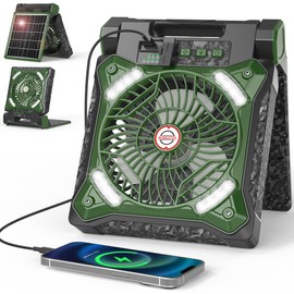 MORECORE 10000mAh 11inch Solar Camping Fan with Dual Charging, 4 Speeds & 3 Light Levels, 36H Run Time, Timer & 90° Adjustable, Portable Quiet Desk Fan for Hiking, Hurricane, Outages, Fishing-Green