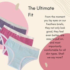 Feathers Girls Multi Stripe Snug Fit Tagless Briefs Underwear - 100% Cotton Super Soft Panties, 10
