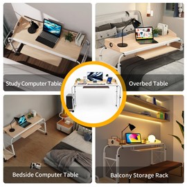 Overbed Table, Portable Computer Desk with Wheels,Height Adjustable Mobile Laptop Table,47 * 18.5in Desktop Workspace,Small Rolling Standing Table,for Bedroom, Living Room, Office