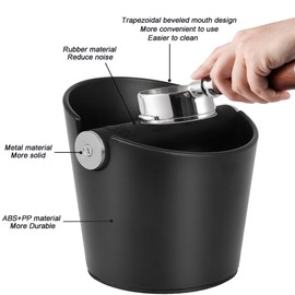 Coffee Knock Box, Espresso Coffee Bin for Coffee Grounds,5 inch Rubber Coffee Knock Box Container with Metal Knock Bar Knock Box Coffee Grounds Bin Container (Black Metal Bar)