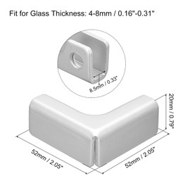 uxcell Glass Fixing Clip, 4pcs for 4-8mm Aluminum Alloy L-Shaped Glass Connector Combination Bracket Reinforced Clamp for Glass Display Cabinet, Fish Tank