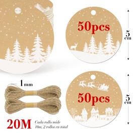 Pack of 100 Christmas Gift Tags Brown Labels Tags for Labelling Christmas with Jute String Christmas Tags Paper Tags for Crafts for Gift Wrapping Christmas Tree