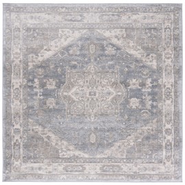 SAFAVIEH Brentwood Collection Area Rug - 6'7" Square, Grey & Beige, Medallion Distressed Design, Non-Shedding & Easy Care, Ideal for High Traffic Areas in Living Room, Bedroom (BNT852F)