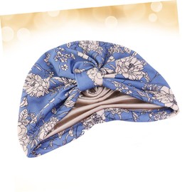 COLLBATH Ethnic Style Double-Layer Warm Turban Hat Satin Bonnet Sleep Cap Hair Sleep Cap Soft Breathable Fade-Resistant Blue