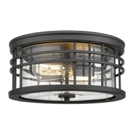 Zeyu Industrial Ceiling Light, Farmhouse Flush Mount Ceiling Light 12 Inch, Black Finish with Seeded Glass, ZW01-F BK-R