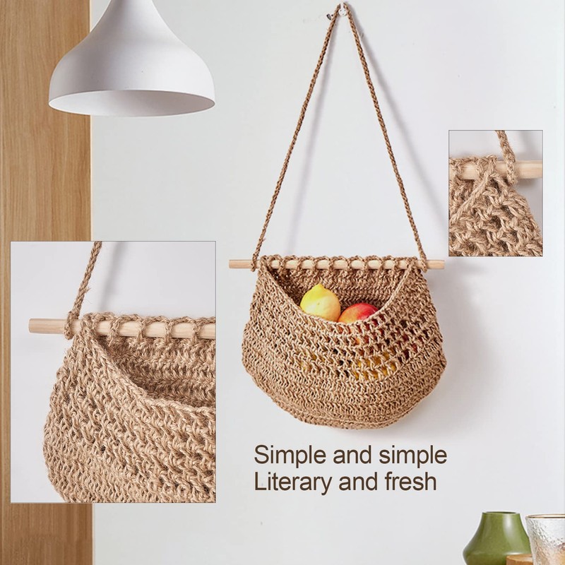 dancepandas Hanging Fruit Basket, Vegetable Basket, Braided Bohemian Storage for