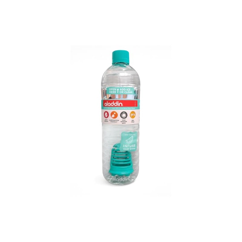 Botella de Agua con Infusor, Transparente, Tapa Verde, 950 ml