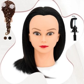 S-noilite 100% Human Hair Mannequin Head Hairdresser Practice Styling Cosmetology Manikin - 14in-Black