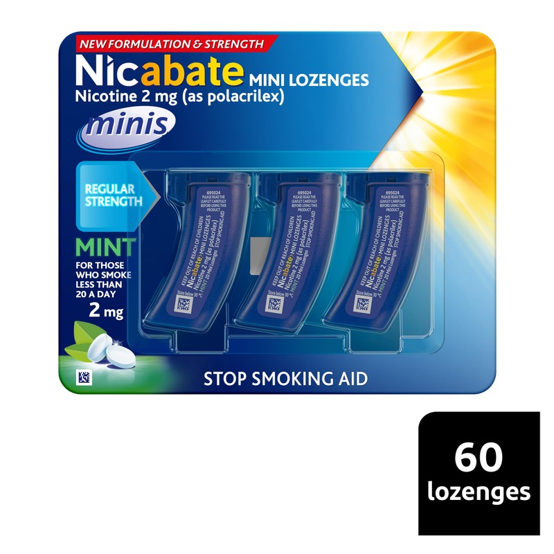 Nicabate Minis Lozenge Mint 2MG, assists with smoking cravings, 60