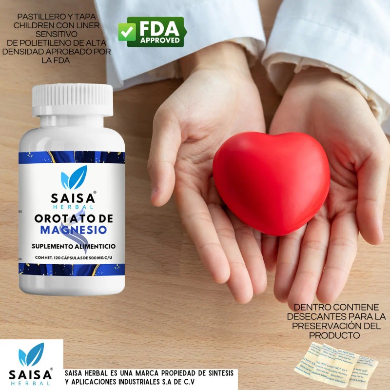 Orotato De Magnesio 100% Puro De 120 Cápsulas Saisa Herbal