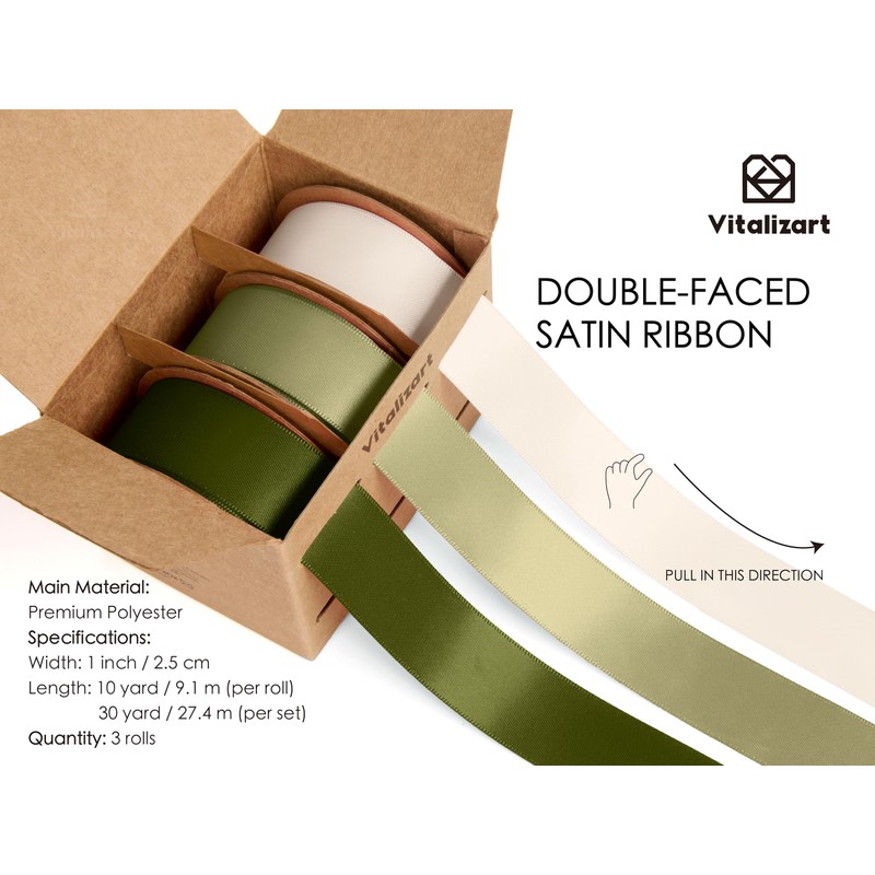 Vitalizart Ribbons for Crafts 1" x 30Yd (3 Rolls x
