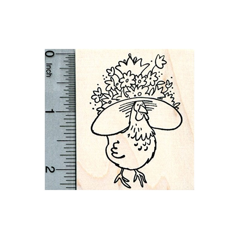 Easter Hat Chicken Rubber Stamp