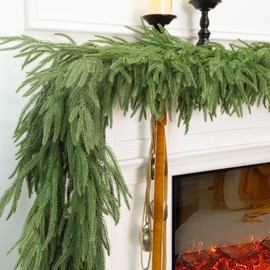 HMASYO 6 FT Real Touch Norfolk Pine Garland, Lusher Fuller 85 Branches Realistic Christmas Garland Green Artificial Greenery for Mantle Fireplace Table Indoor Outdoor Xmas Decorations