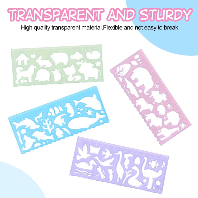 Ymapinc 4Pcs Kids Stencils for Drawing, Clear Ruler Animal-Shaped Stencils