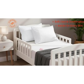 The3amenterprises Toddler Travel Pillow Cases Pack of 2, 100% Egyptian Cotton 600 Thread Count with Zipper Closure Small Pillowcase Cover Toddler 13" Wx18 L, White Striped