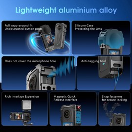 Gaekol Metal Protective Case for Insta360 X5 Accessories, Insta 360 X5 Multifunction Utility Frame Stronger Construction Aluminum Cage with Quick-Release Safety Lock, Various Expansion Mounts