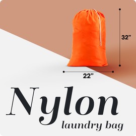 Nylon XL Laundry Bag - Locking Drawstring Closure, Machine Washable, These Large Bags will Fit a Laundry Basket or Hamper and Strong Enough to Carry up to Two Loads of Clothes (Orange | 22" x 32")