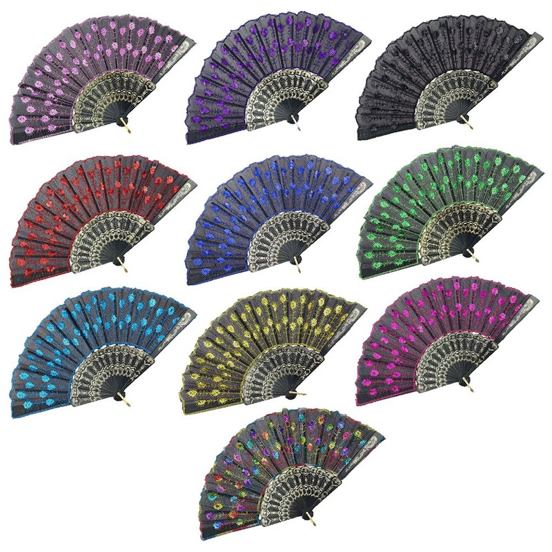 INNOLIFE Elegant Colorful Embroidered Flower Peacock Pattern Sequin Fabric Folding