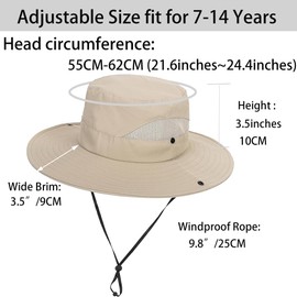 UTOWO Kids Sun Hat Lightweight Breathable Bucket Hat Wide Brim Mesh Beach Safari Hat for 7-14Years Older Beige