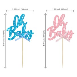 24 piezas de adornos para cupcakes de bebé con purpurina para baby shower con lazo rosa azul y revelación de género para decoración de cupcakes para niños o niñas, baby shower, niños, fiesta de cumpleaños, decoración de pasteles, suministros de decoració