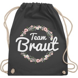 Shirtracer Hen Party / Hen Night “Team Braut” Flower Wreath Gym Bag / Cloth Bag Made of Organic Cotton (German Language) - Grey -