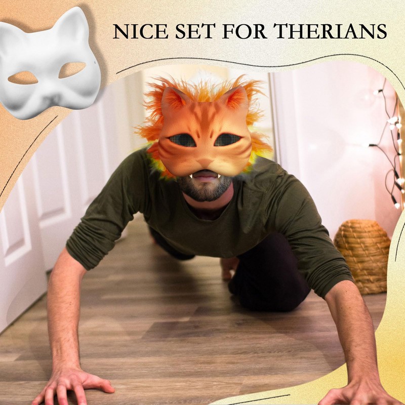Seenelling 19 Pcs DIY Therian Mask Kit Blank Cat Mask