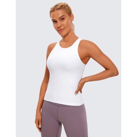CRZ YOGA Butterluxe Womens Racerback Workout Tank Tops High Neck Sleeveless Camisole Athletic Gym Shirts White Small