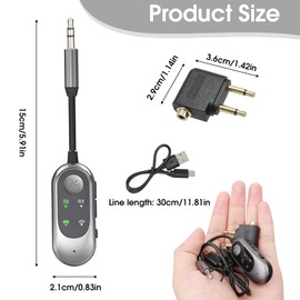 GCNWW 2 in 1 Bluetooth 5.3 Transmitter Receivers for HiFi/Amplifier Practical Wireless Aux Airplane Bluetooth Adapter, Supports two AirPods/Headphones with 3.5mm Aux Audio Jack for Flight PC Car