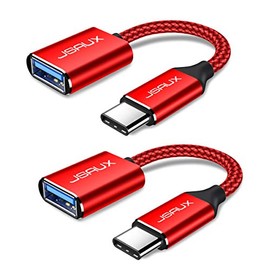 USB C to USB Adapter [2 Pack], JSAUX USB Type C Male to USB 3.0 Female OTG Cable Thunderbolt3 to USB Adapter Compatible with MacBook Pro/Air 2019 2018 2017, Galaxy S20 S20+ Ultra Note 10 S9 S8-Red