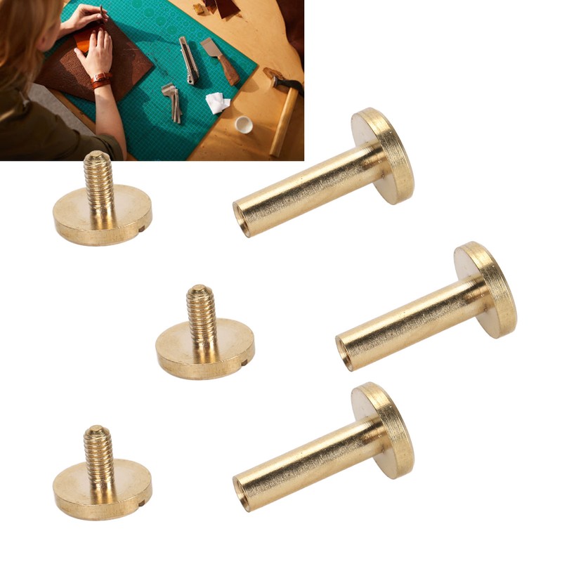 50 Set Binding Rivet Round Flat Head Brass Slot Screw