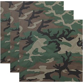 Camouflage Jumbo 27" Bandana Tactical 100% Cotton Bandanna Head Scarf Do-rag Face Cover 3-Pack (Woodland Camouflage)