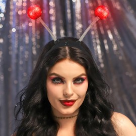 Sixexey Light Up Alien Headband LED Martian Hair Band Antenna Hair Accessories for Women (Red, One Size)