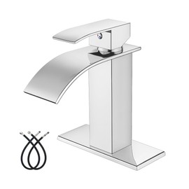 Midanya Waterfall Spout Bathroom Faucet Single Handle 1 Hole Bathroom Sink Faucet,Modern RV Lavatory Vanity Basin Tap with Water Hose,No Drain,Short Body,Polish Chrome